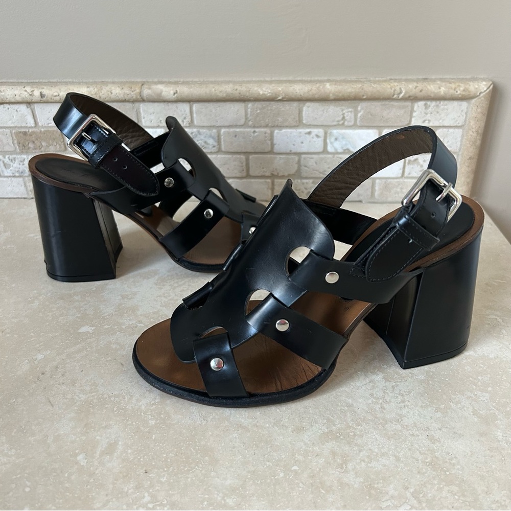 $895~MARNI~Black Leather Slingback Block Heel Gladiator Open Toe Sandals~36/6